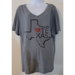 State of Mine Gray I Heart Texas Graphic Women's Shirt Large Short Sleeve